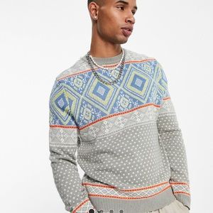 🌷ASOS DESIGN Knitted Christmas Sweater Fairilse Design in gray